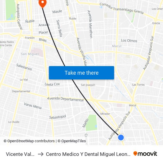 Vicente Valdés to Centro Medico Y Dental Miguel Leon Prado map