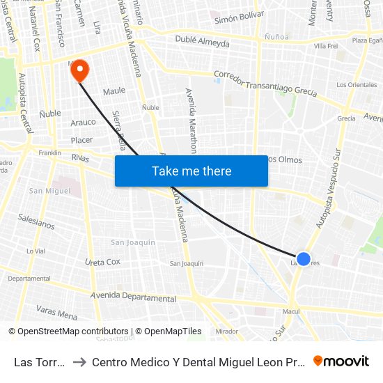 Las Torres to Centro Medico Y Dental Miguel Leon Prado map