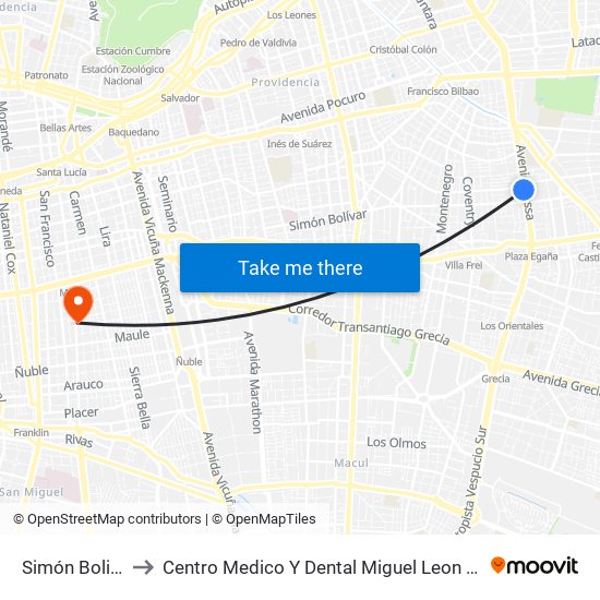 Simón Bolivar to Centro Medico Y Dental Miguel Leon Prado map