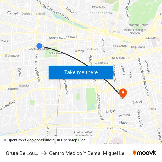 Gruta De Lourdes to Centro Medico Y Dental Miguel Leon Prado map