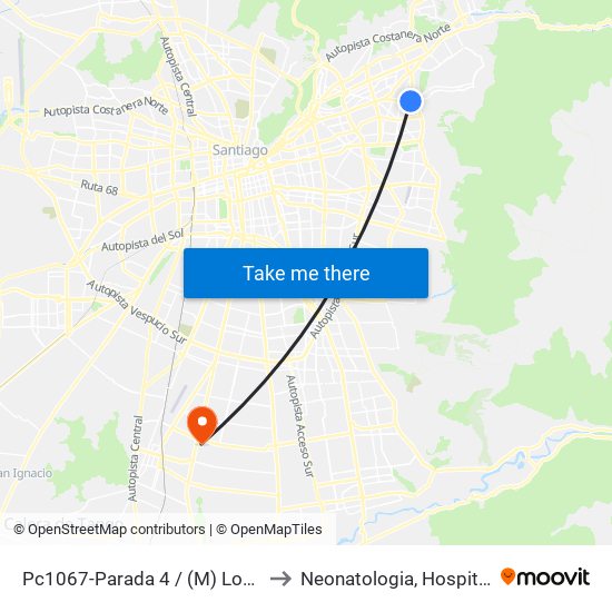 Pc1067-Parada 4 / (M) Los Dominicos to Neonatologia, Hospital El Pino. map