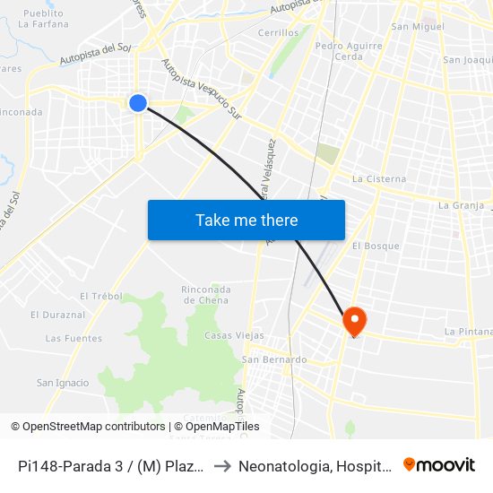 Pi148-Parada 3 / (M) Plaza De Maipú to Neonatologia, Hospital El Pino. map