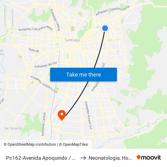 Pc162-Avenida Apoquindo / Esq. Rosa O'Higgins to Neonatologia, Hospital El Pino. map