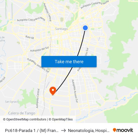 Pc618-Parada 1 / (M) Francisco Bilbao to Neonatologia, Hospital El Pino. map