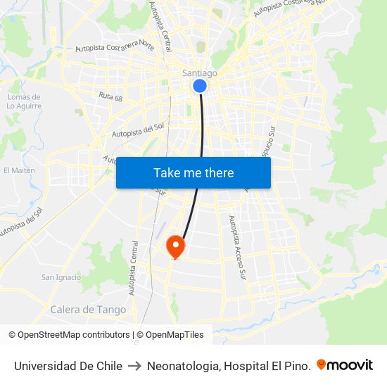 Universidad De Chile to Neonatologia, Hospital El Pino. map