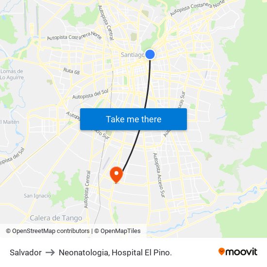 Salvador to Neonatologia, Hospital El Pino. map