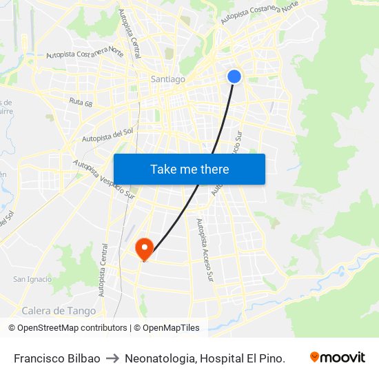 Francisco Bilbao to Neonatologia, Hospital El Pino. map