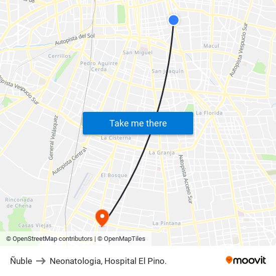 Ñuble to Neonatologia, Hospital El Pino. map
