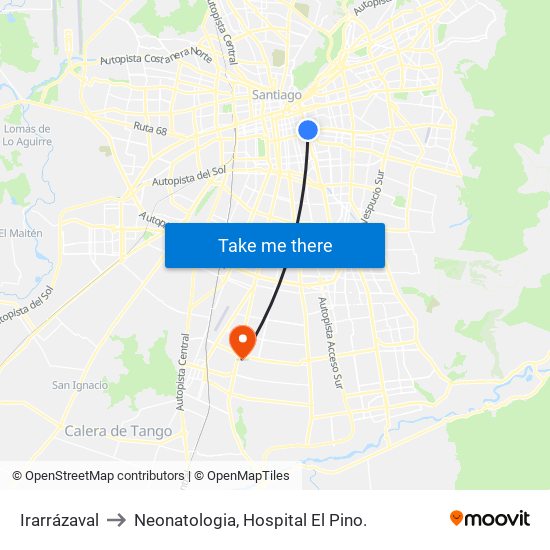 Irarrázaval to Neonatologia, Hospital El Pino. map