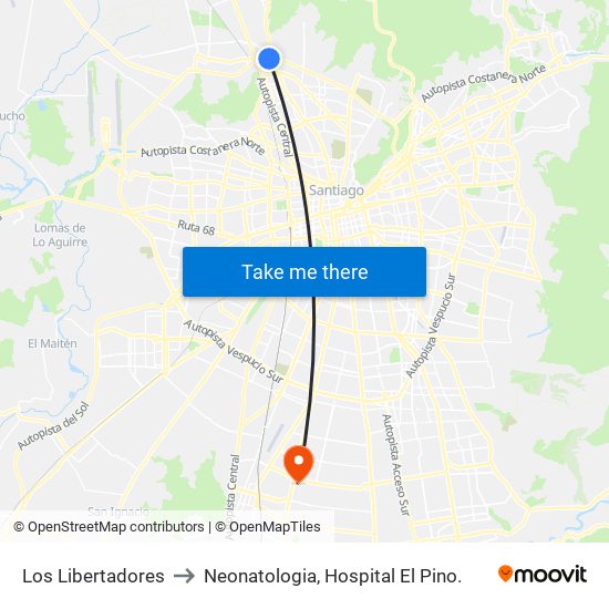 Los Libertadores to Neonatologia, Hospital El Pino. map