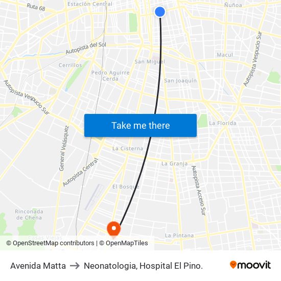 Avenida Matta to Neonatologia, Hospital El Pino. map
