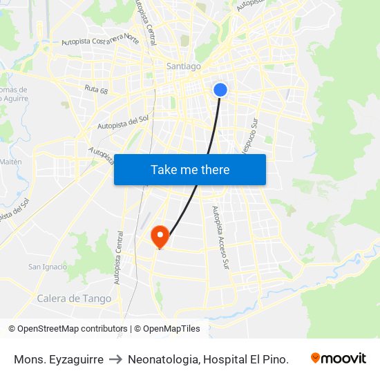 Mons. Eyzaguirre to Neonatologia, Hospital El Pino. map