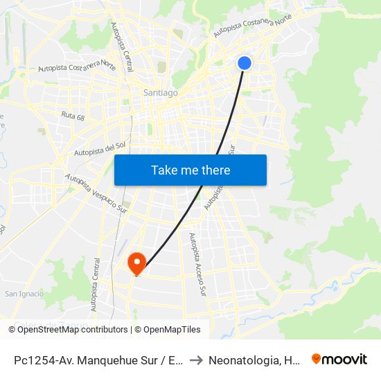 Pc1254-Av. Manquehue Sur / Esq. Avenida Apoquindo to Neonatologia, Hospital El Pino. map