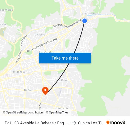Pc1123-Avenida La Dehesa / Esq. Av. Las Condes to Clinica Los Tiempos map