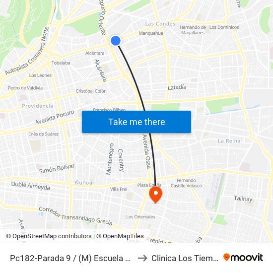 Pc182-Parada 9 / (M) Escuela Militar to Clinica Los Tiempos map