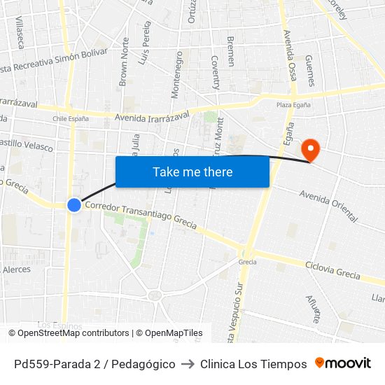 Pd559-Parada 2 / Pedagógico to Clinica Los Tiempos map