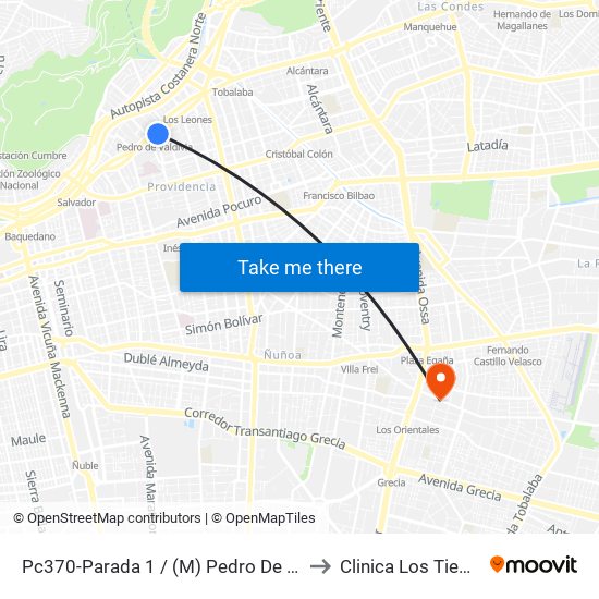 Pc370-Parada 1 / (M) Pedro De Valdivia to Clinica Los Tiempos map