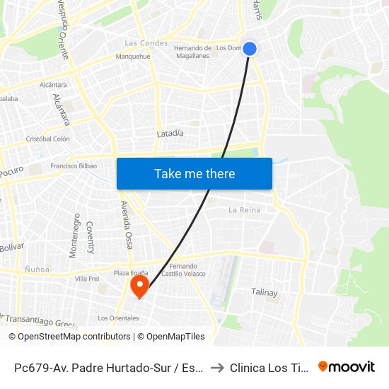 Pc679-Av. Padre Hurtado-Sur / Esq. Patagonia to Clinica Los Tiempos map