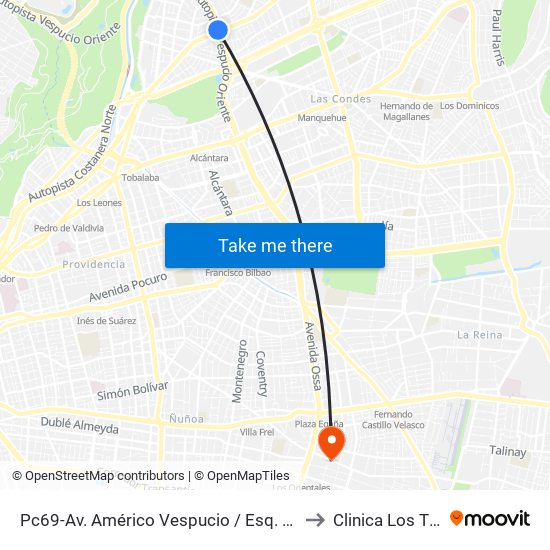 Pc69-Av. Américo Vespucio / Esq. Avenida Vitacura to Clinica Los Tiempos map