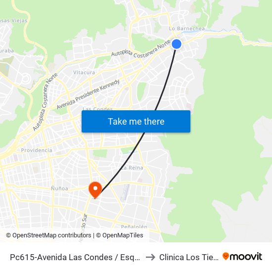 Pc615-Avenida Las Condes / Esq. La Cabaña to Clinica Los Tiempos map