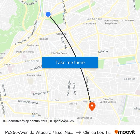 Pc266-Avenida Vitacura / Esq. Nueva Costanera to Clinica Los Tiempos map
