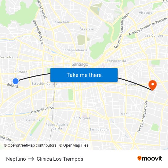 Neptuno to Clinica Los Tiempos map