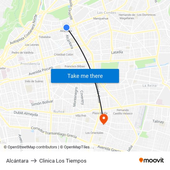 Alcántara to Clinica Los Tiempos map