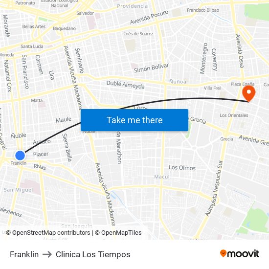 Franklin to Clinica Los Tiempos map