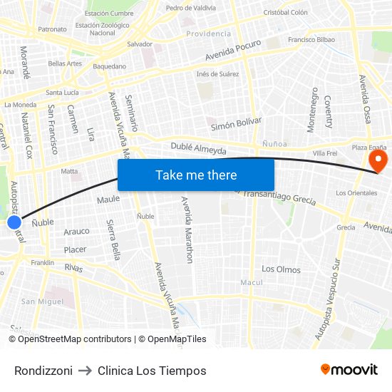 Rondizzoni to Clinica Los Tiempos map