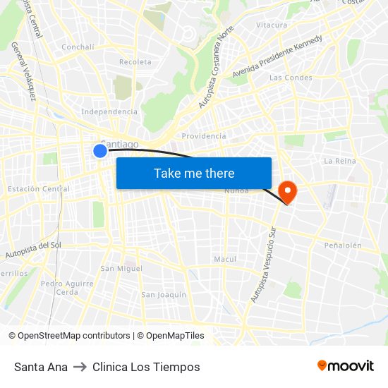 Santa Ana to Clinica Los Tiempos map