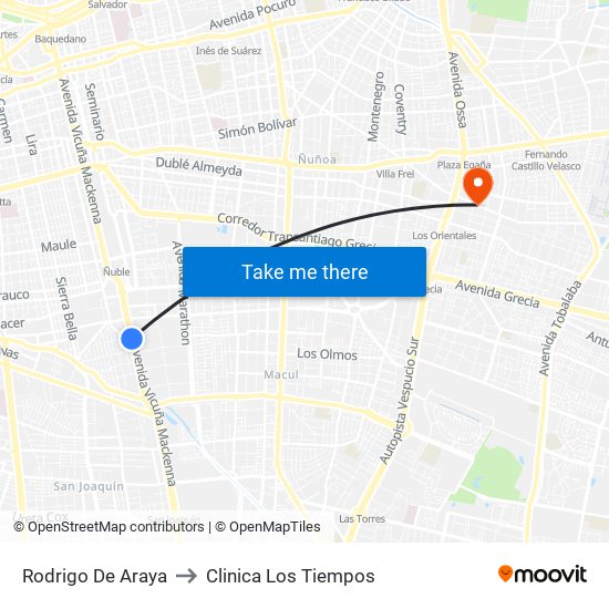 Rodrigo De Araya to Clinica Los Tiempos map