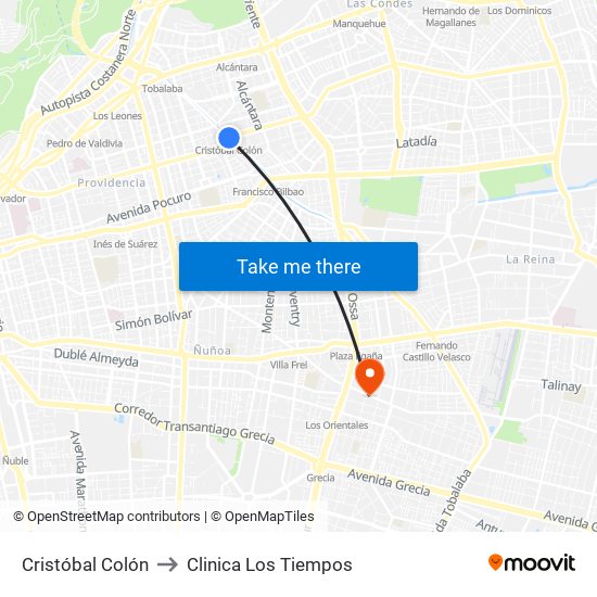 Cristóbal Colón to Clinica Los Tiempos map