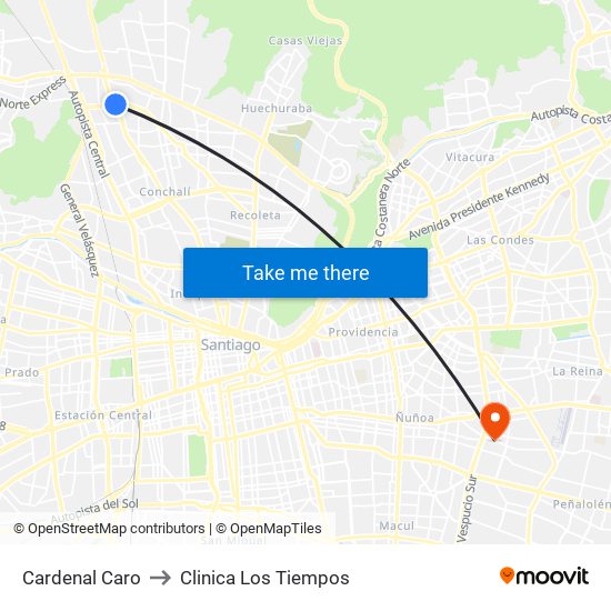 Cardenal Caro to Clinica Los Tiempos map