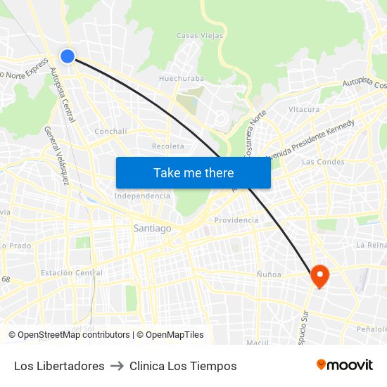 Los Libertadores to Clinica Los Tiempos map