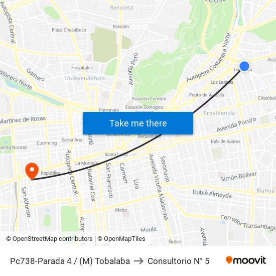 Pc738-Parada 4 / (M) Tobalaba to Consultorio N° 5 map