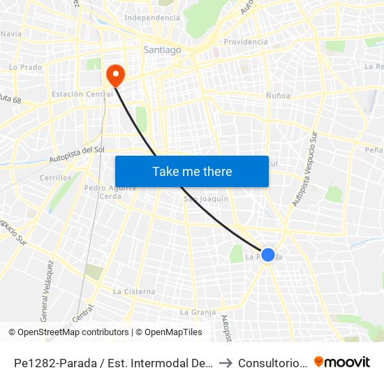 Pe1282-Parada / Est. Intermodal De La Florida to Consultorio N° 5 map