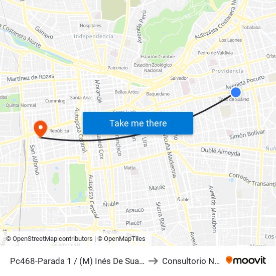 Pc468-Parada 1 / (M) Inés De Suarez to Consultorio N° 5 map