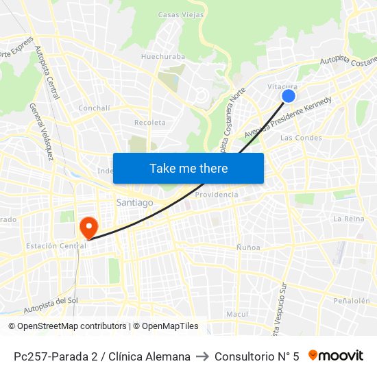 Pc257-Parada 2 / Clínica Alemana to Consultorio N° 5 map