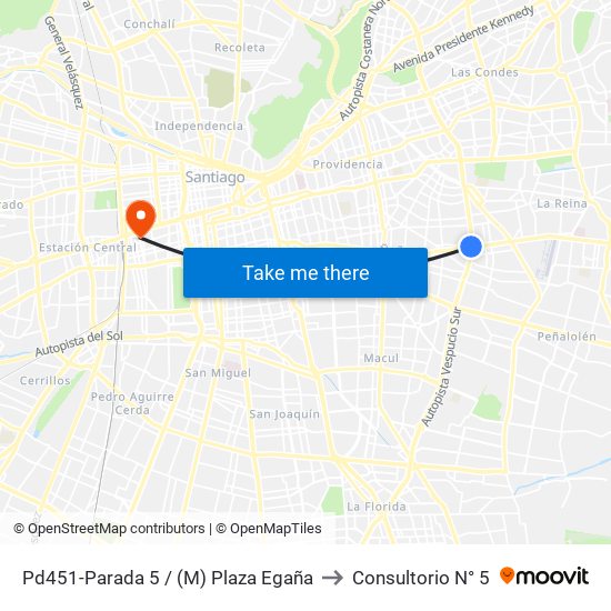 Pd451-Parada 5 / (M) Plaza Egaña to Consultorio N° 5 map