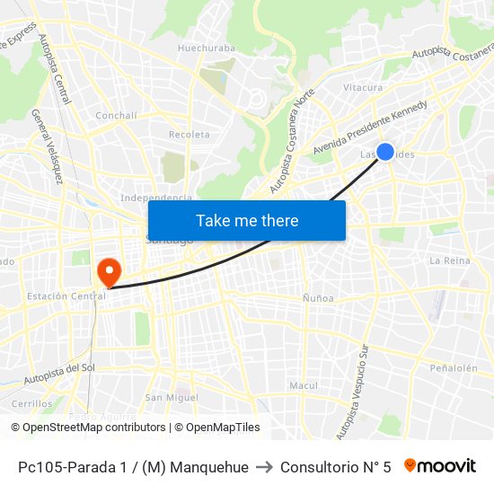 Pc105-Parada 1 / (M) Manquehue to Consultorio N° 5 map