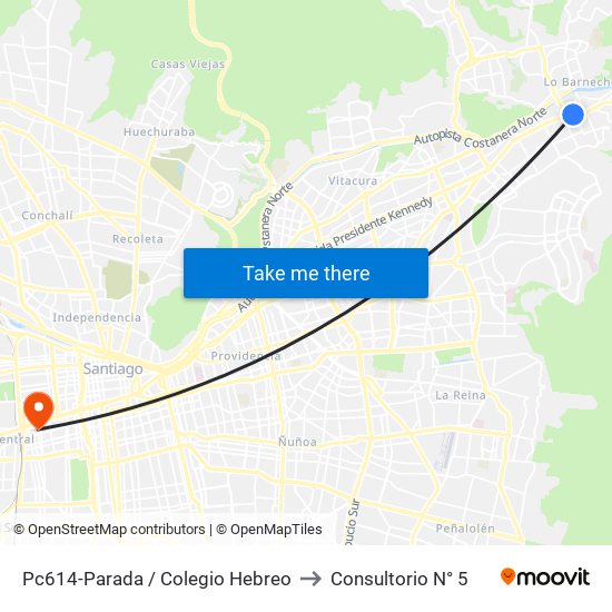 Pc614-Parada / Colegio Hebreo to Consultorio N° 5 map