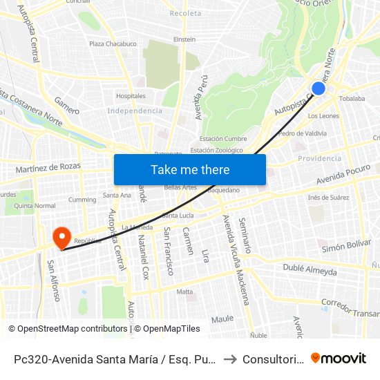 Pc320-Avenida Santa María / Esq. Puente Los Leones to Consultorio N° 5 map