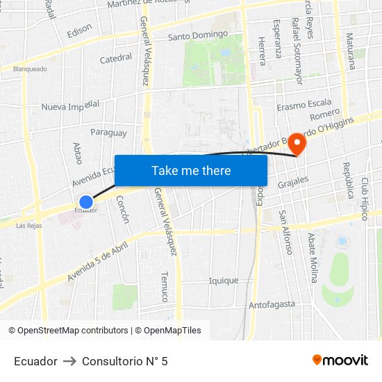 Ecuador to Consultorio N° 5 map