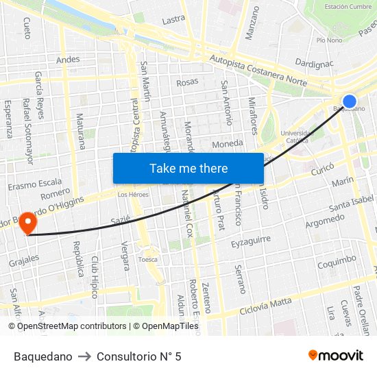 Baquedano to Consultorio N° 5 map