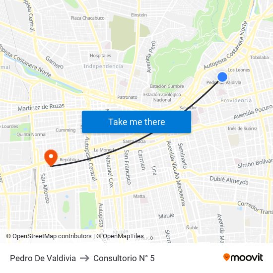 Pedro De Valdivia to Consultorio N° 5 map