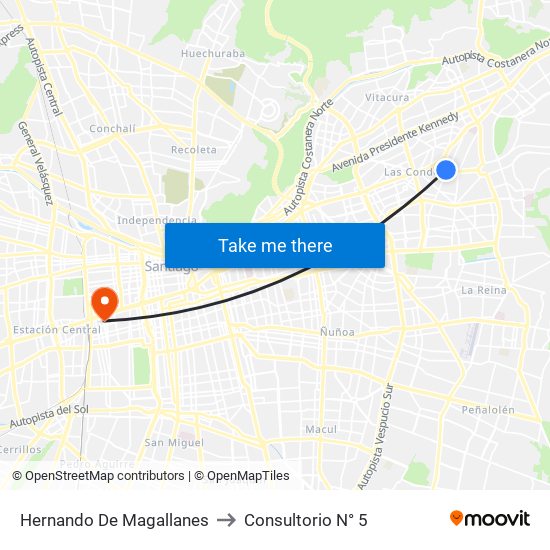 Hernando De Magallanes to Consultorio N° 5 map