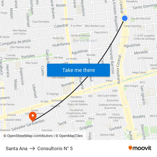 Santa Ana to Consultorio N° 5 map
