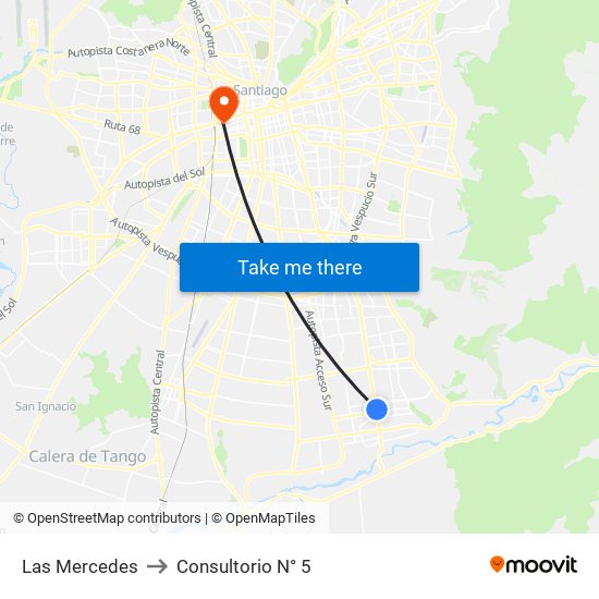 Las Mercedes to Consultorio N° 5 map
