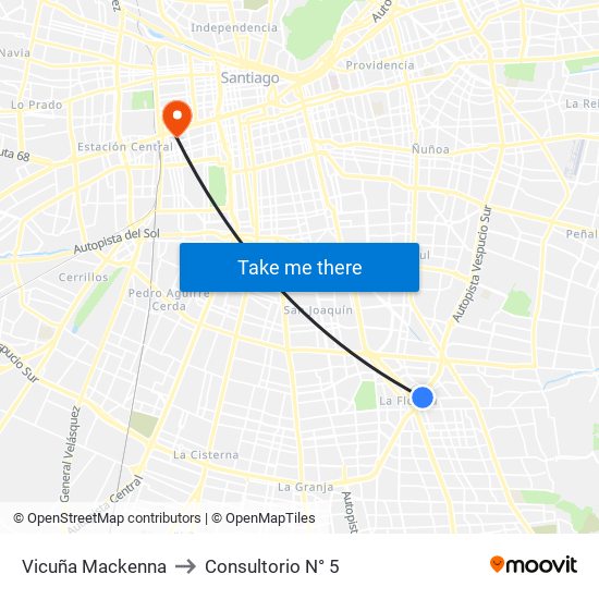 Vicuña Mackenna to Consultorio N° 5 map