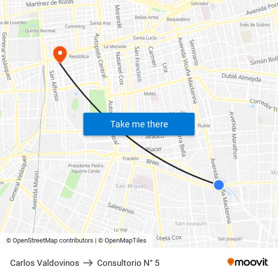 Carlos Valdovinos to Consultorio N° 5 map